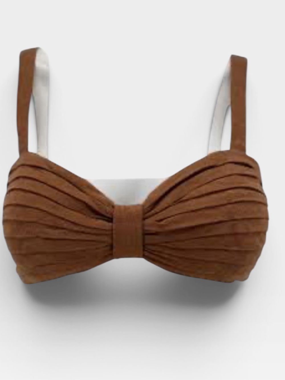 Ronny Kobo Collection linen Brown Pleated Bandeau Bikini Top with Straps medium